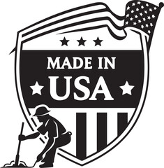 Vintage vector illustration of an American football player with a shield symbol, designed as a stamp icon in a cartoon style