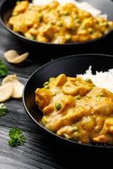 Chinese Chicken Curry with rice. Chinese take away food