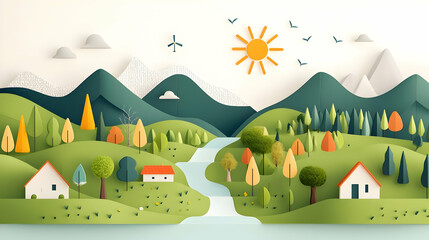 Vibrant Animated Landscape Illustrating Sustainable Practices and Nature
