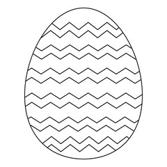 Black and white coloring page with an easter egg painted with zig-zags. Ideal for holiday activities, coloring book and kids crafts
