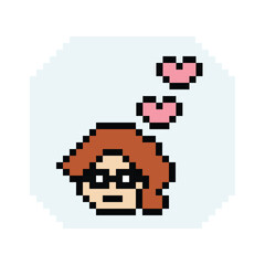 Cute pixel cartoon 8bit character woman lady feel love happy happiness heart emotion decoration in love 8 bit female girl happy favorite like mood game isolated PNG vector.