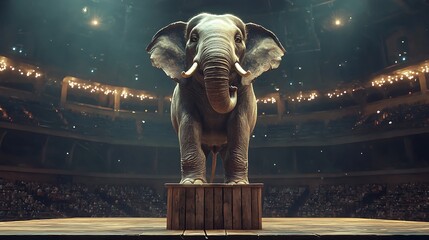 Majestic elephant on stage, surrounded by audience