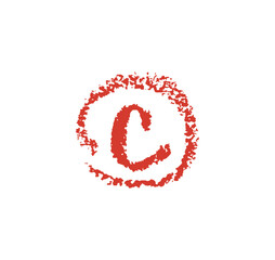 School grade C drawn with a crayon, chalk or pastel texture. Hand-drawn red mark in rough circle, resembling teacher's grading on student assignments. Vector illustration drawn by charcoal
