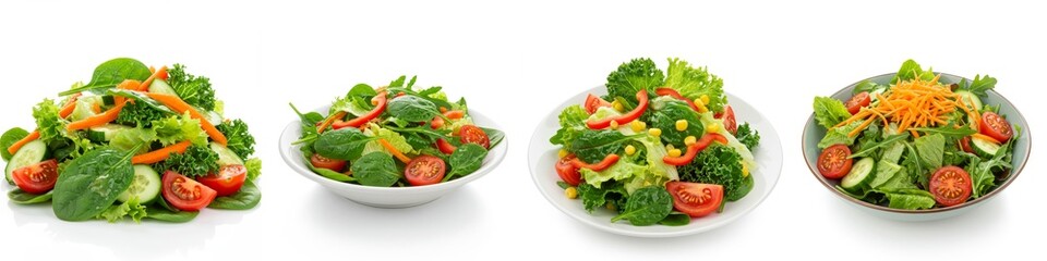 Fresh Greens Salad Bowls: A Healthy and Delicious Meal - Vibrant mix of fresh greens, tomatoes, cucumbers, and carrots. Symbolizing health, freshness, vitality, nourishment