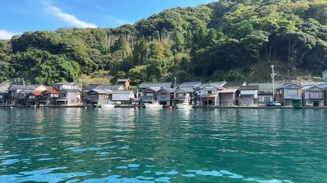 The view of Ine Funaya, the houses along the sea in Kyoto, Japan.