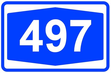 Illustration eines Autobahnschildes der Autobahn 497 in Deutschland	