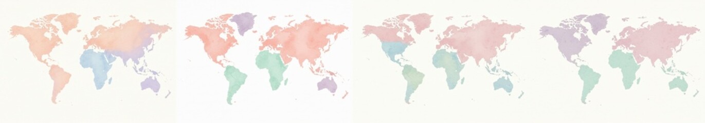 Obraz premium Pastel Watercolor World Map Illustration - A delicate watercolor world map in pastel shades. Symbolizing global connection, travel, exploration, unity, and peace