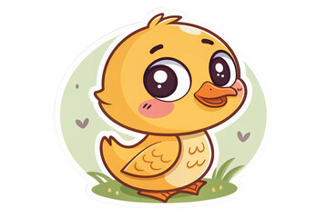 Sticker template with cute duck in kawaii style isolated on transparent background - generated by ai