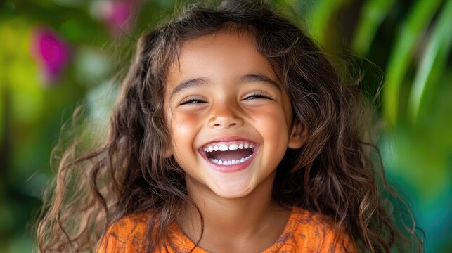A child&acirc;&euro;&trade;s spontaneous laughter, dimples forming as they tilt their head back in happiness