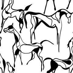 Abstract Hand Drawing Horse Silhouettes Seamless Vector Pattern Isolated Background