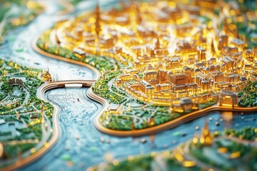 Intricate campus map displaying rich textures and vibrant details, capturing the essence of an academic environment