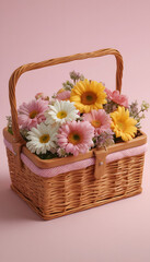 Wicker Basket of Spring Flowers