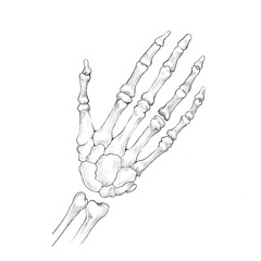 Hand of the person pencil drawing.  Line art anatomy illustration. Medicine and healthcare. Human bone structure.