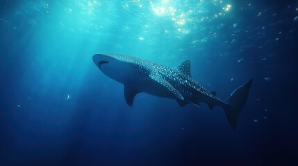 Obraz premium A gentle giant whale shark gracefully glides through a sunlit ocean