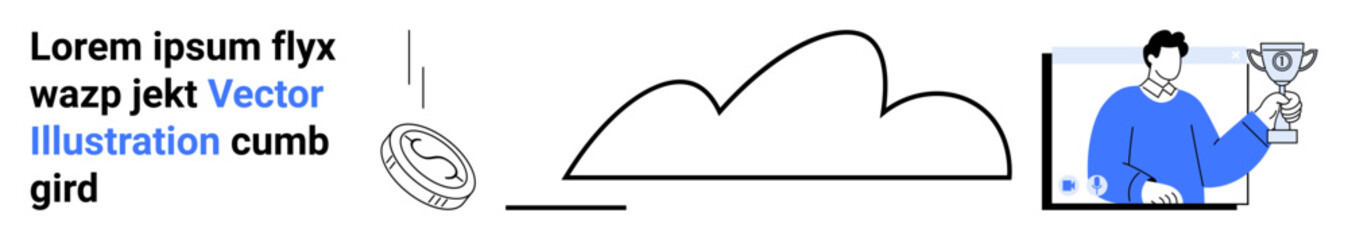 Trophy-holding figure and coin highlight achievement and rewards. Central cloud suggests innovation, data, and growth. Ideal for business, leadership, motivation, strategy, technology finance