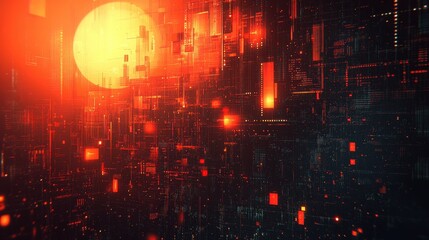 Fototapeta premium Abstract Digital Background with Radiant Sun and Warm Hues