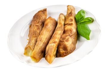 Baked eggplant vegetable cooking tasty fresh delicious gourmet food background table rustic food top view copy space keto and paleo diet vegetarian and vegan food