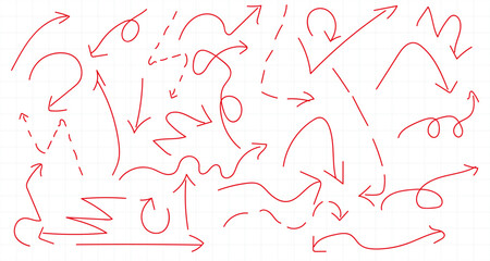 Collection of drawn arrows, icons, signs .Set of simple flat arrows isolated on white background. Arrow icons and arrow colour. Stock vector. EPS10.