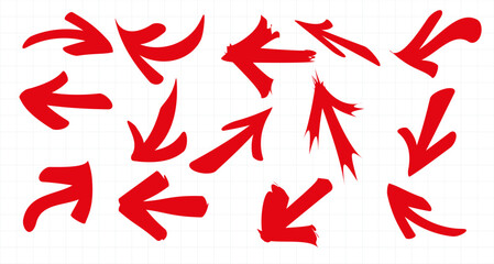 Collection of drawn arrows, icons, signs .Set of simple flat arrows isolated on white background. Arrow icons and arrow colour. Stock vector. EPS10.