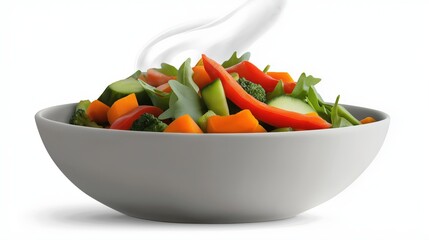 Freshly microwave mixed vegetables with a slight steam, presented in a modern, showcasing the freshness and appeal of healthy eating
