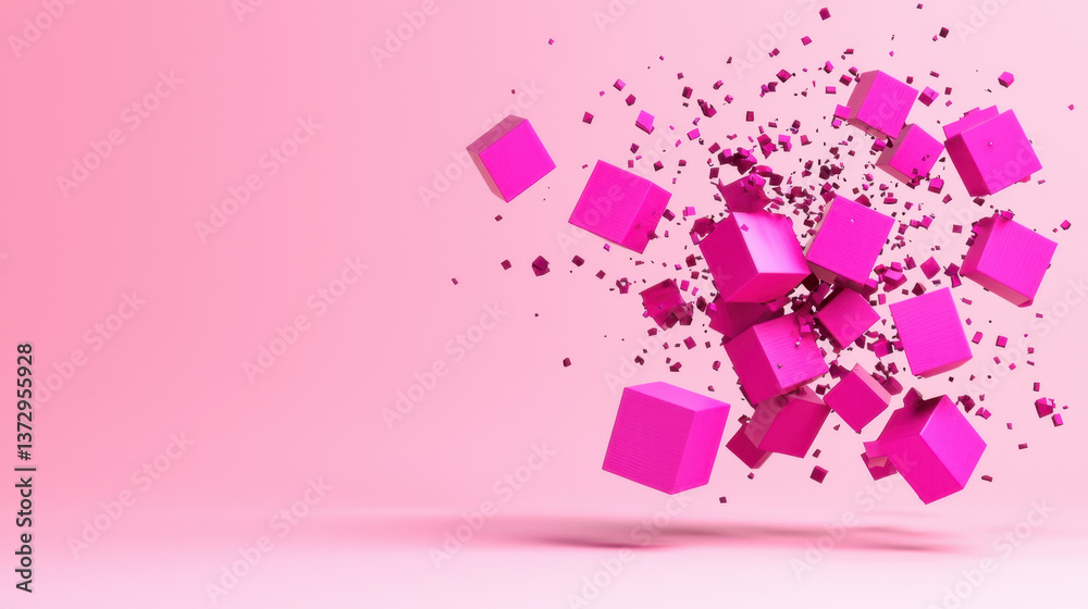 Fototapete abstract pink cube explosion dynamic 3d render