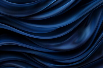 Abstract Navy Blue Background. Luxurious Flowing Satin Fabric in Elegant Waves. 3D Render.