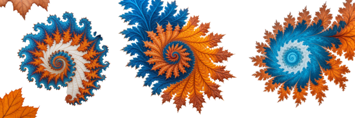  Set of A Autumn different color psychedelic fractal isolated on a transparent background