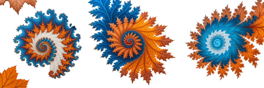  Set of A Autumn different color psychedelic fractal isolated on a transparent background