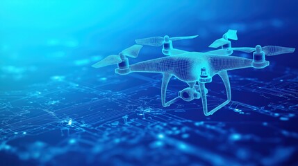 digital drone over a circuit lines, technology background
