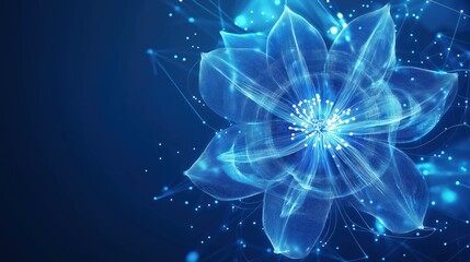 digital flower, with glowing lines, blue colour technology background