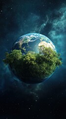 A visual depiction of earth surrounded by cosmic space