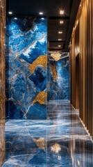 Decorative Blue Marble Mosaic Tile Wall with Golden Veins