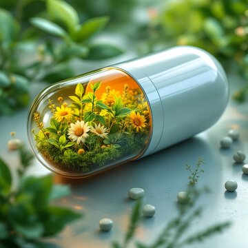 Flowers and plants ina capsule, natural remedy