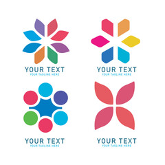 Abstract Colorful Geometric Logo Set, Modern Symbol Design, Isolated on White