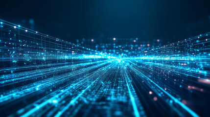 Fototapeta premium A neon-lit cyber highway background in ultraviolet and blue hues, representing digital speed, futuristic technology, and high-speed networks