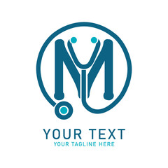 Medical Letter M Stethoscope Logo, Geometric Letter M with Stethoscope Design, Isolated on White
