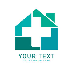 Obraz premium Medical Home Cross Logo, Geometric House and Plus Symbol Design, Isolated on White