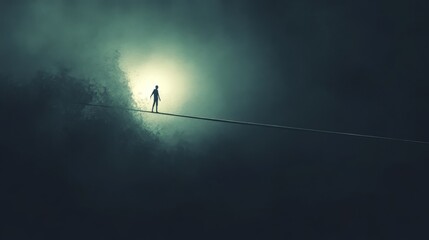 Silhouette of a person standing in a foggy or misty