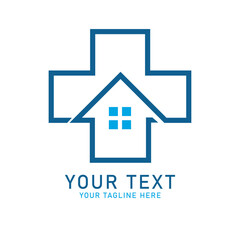 Medical House Cross Logo, Geometric House and Cross Symbol Design, Isolated on White