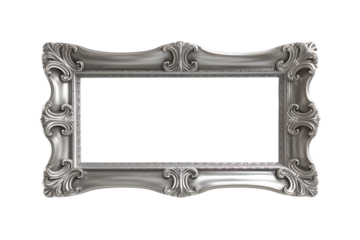 Elegant Silver Ornate Rectangular Picture Frame for Display  isolated on transparent background , cutout