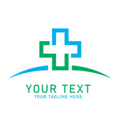 Medical Cross Logo, Blue and Green Plus with Swoosh Design, Isolated on White