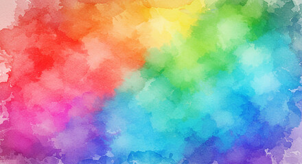 A vibrant explosion of rainbow hues swirling in a dreamy watercolor wash, showcasing a spectrum of blissful colors and soft, blended textures.