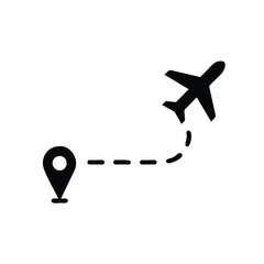 Travel route illustration with airplane and location pin