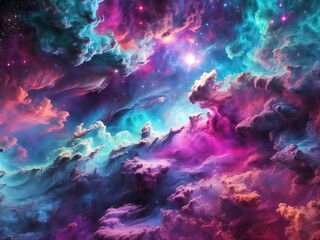 Colorful cosmic clouds with glowing nebula. 
