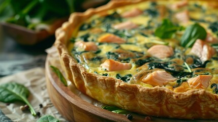 quiche with spinach and salmon and bechamel sauce