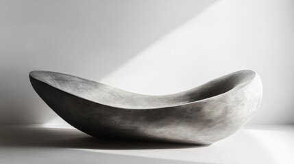 Abstract concrete sculpture or bowl on a white surface with