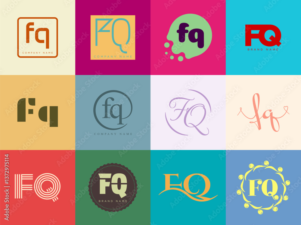 Fototapete fq logo company template. letter f and q logotype. set different classic serif lettering and modern 