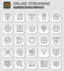 Set of 25 soft ui icons for online streaming vector illustration concept