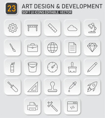 Vector Collection of Art, Design, and Development Soft UI Icons for Modern Interfaces