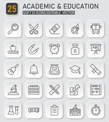 Academic and educational line icons providing sleek and modern designs for projects